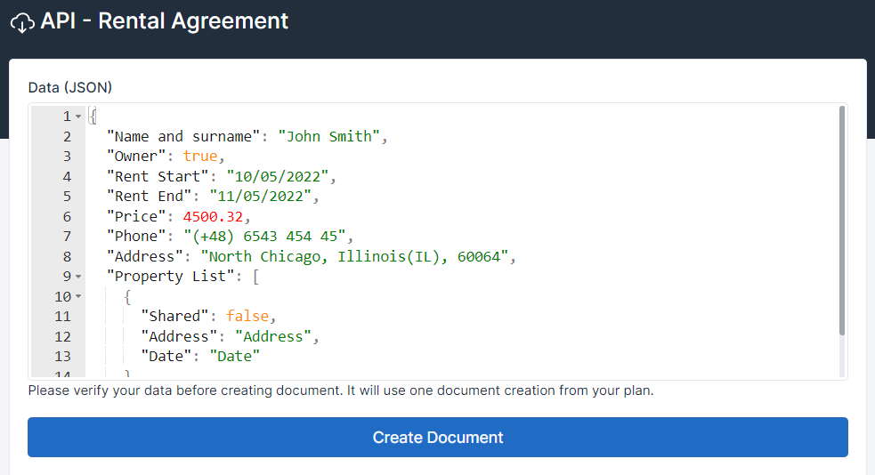 Create Documents using API & JSON | Documentation
